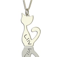 Personalised Cat Name Charm Necklace in Silver