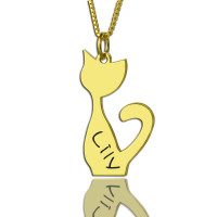 Custom Cat Name Pendant Necklace 18ct Gold Plated Over