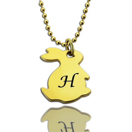 Tiny Rabbit Initial Charm Necklace 18ct Gold Plated