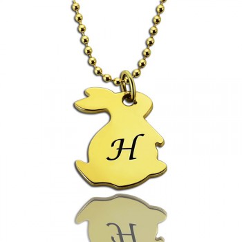 Tiny Rabbit Initial Charm Necklace 18ct Gold Plated