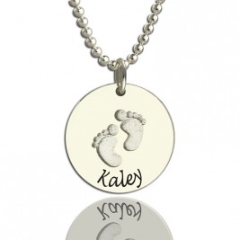 Memory Baby Footprints Name Necklace Sterling Silver