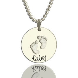 Memory Baby Footprints Name Necklace Sterling Silver