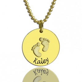 Personalised Baby Footprints Name Necklace 18ct Gold Plated