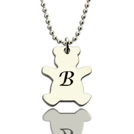 Personalised Teddy Bear Initial Necklace Sterling Silver