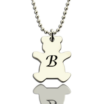 Personalised Teddy Bear Initial Necklace Sterling Silver