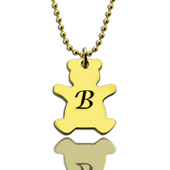 Cute Teddy Bear Initial Charm Necklace 18ct Gold Plated