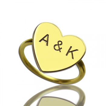 Engraved Sweetheart Ring with Double Initials 18ct Gold Plated