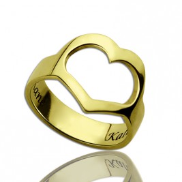 Custom Heart Couple's Promise Ring With Name Gold Plated Silver