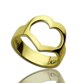 Custom Heart Couple's Promise Ring With Name Gold Plated Silver