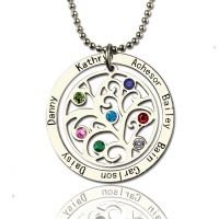Personalised Family Tree Birthstone Name Necklace
