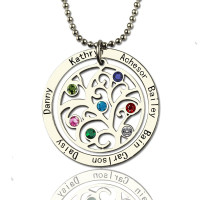 Personalised Family Tree Birthstone Name Necklace