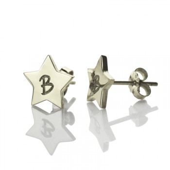 Personalised Star Stud Initial Earrings In Silver