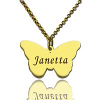 Custom Charming Butterfly Pendant Emgraved Name 18ct Gold Plated