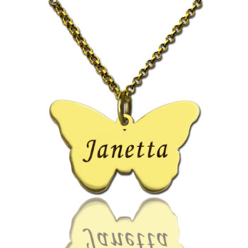 Custom Charming Butterfly Pendant Emgraved Name 18ct Gold Plated