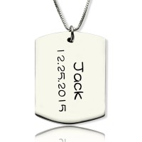 Personalised ID Dog Tag Bar Pendant with Name and Birth Date Silver