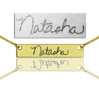 Custom Necklace Signature Bar Necklace Handwritring 18ct Gold Plated