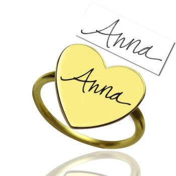 Gold Heart Signet Ring With Your Signature