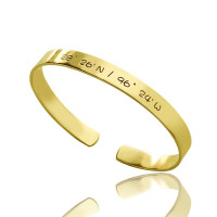 Engravable Latitude Longitude Coordinate Cuff Bangle 18ct Gold Plated