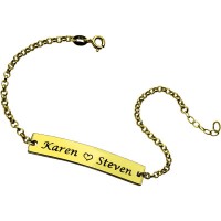 Couple Bar Bracelet Engraved Name 18ct Gold Plated