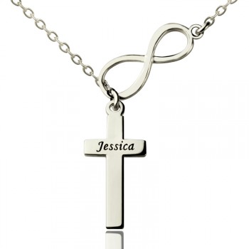 Infinity Cross Name Necklace Sterling Silver
