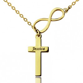 Infinity Symbol Cross Name Necklace 18ct Gold Plated