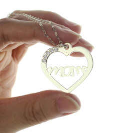 Mothers Birthstone Heart Necklace Sterling Silver