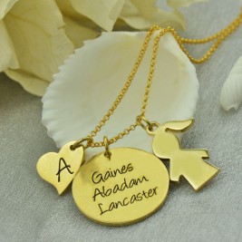 Family Names Pendant For Mother With Kids Charm In 18ct Gold Plated