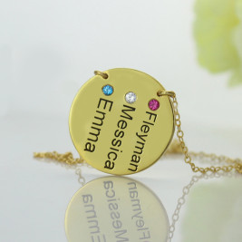 Disc Birthstone Family Names Necklace in 18ct Gold Plated