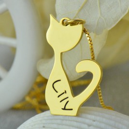 Custom Cat Name Pendant Necklace 18ct Gold Plated Over