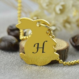 Tiny Rabbit Initial Charm Necklace 18ct Gold Plated