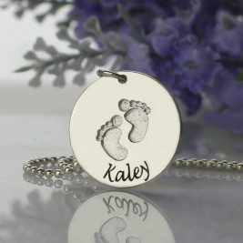 Memory Baby Footprints Name Necklace Sterling Silver