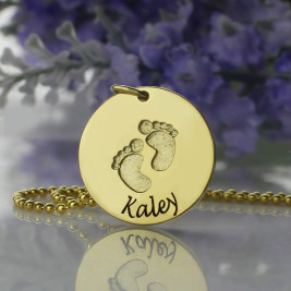 Personalised Baby Footprints Name Necklace 18ct Gold Plated