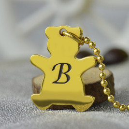 Cute Teddy Bear Initial Charm Necklace 18ct Gold Plated