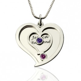 Personalised Couples Birthstone Heart Name Necklace