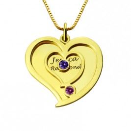 His  Her Birthstone Heart Name Necklace 18ct Gold Plated