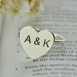 Engraved Sweetheart Ring with Double Initials Sterling Silver