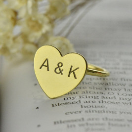 Engraved Sweetheart Ring with Double Initials 18ct Gold Plated