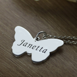 Personalised Charming Butterfly Pendant Name Necklace Silver