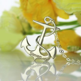 Anchor Necklace Charms Engraved Your Name Silver