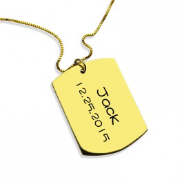 ID Dog Tag Bar Pendant with Name and Birth Date Gold Plated Silver