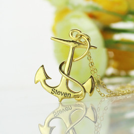 Anchor Necklace Charms Engraved Your Name 18ct Gold Plated Silver