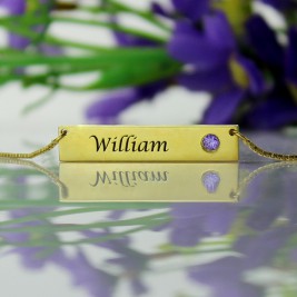 Name Bar Necklace with Birthstone 18ct Gold Plated