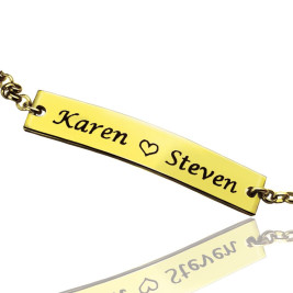 Couple Bar Bracelet Engraved Name 18ct Gold Plated