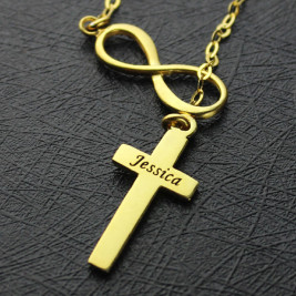 Infinity Symbol Cross Name Necklace 18ct Gold Plated