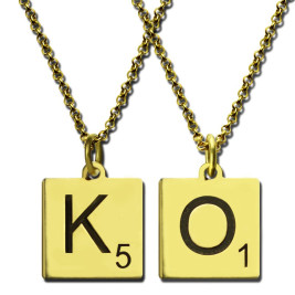 Engraved Scrabble Initial Letter Necklace 18ct Gold Plated