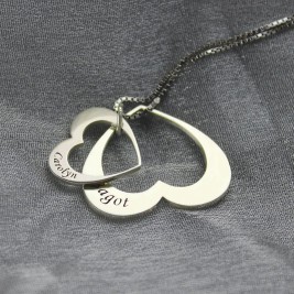 Double Heart Pendant With Names For Her Sterling Silver