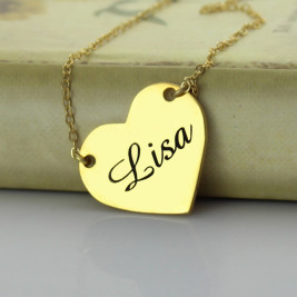 Stamped Heart Love Necklaces with Name 18ct Gold Plated