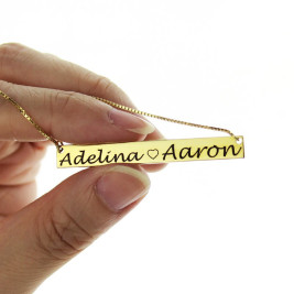 Gold Bar Necklace Engraved Double Name