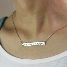 Couple Bar Necklace Engraved Name Sterling Silver