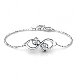 Personalised Duo of Hearts and Stones Infinity Bracelet